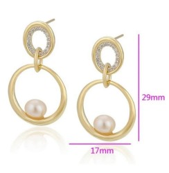 Aretes Dama Perla Cultivada Y Cristal Oro 14k Laminado