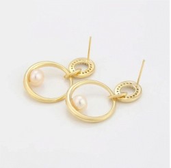 Aretes Dama Perla Cultivada Y Cristal Oro 14k Laminado