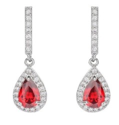 Aretes Gota Rubí Y Cristales Colgante Oro Blanco 14k Laminado