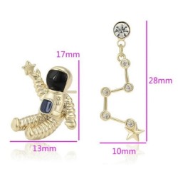 Aretes Astronauta Estrellas Cristal Oro 14k Laminado