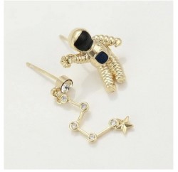 Aretes Astronauta Estrellas Cristal Oro 14k Laminado