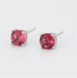 Aretes Broqueles Rubí Oro Blanco 14k Laminado