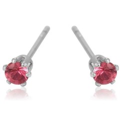 Broqueles Rubí Niña Bebé Oro Blanco 14k Laminado 3 Mm
