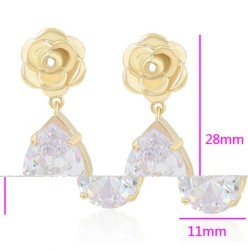 Aretes Colgantes Flor Gota Cristal Austriaco Colgante Oro 14K Laminado