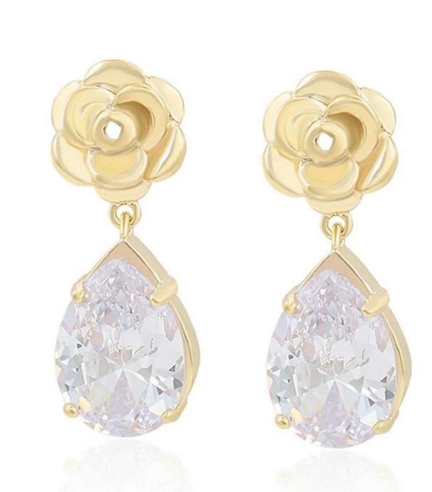 Aretes Colgantes Flor Gota Cristal Austriaco Colgante Oro 14K Laminado