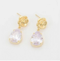 Aretes Colgantes Flor Gota Cristal Austriaco Colgante Oro 14K Laminado