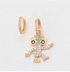Aretes Arracadas Robot Bailando Con Swarovski Oro 14K Laminado