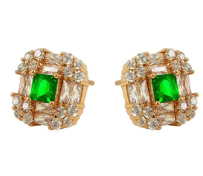 Aretes Con Esmeralda Y Cristales Oro 18k Laminado