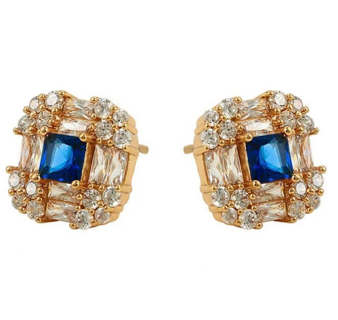 Finos Aretes Con Zafiro Y Cristales Oro 18k Laminado
