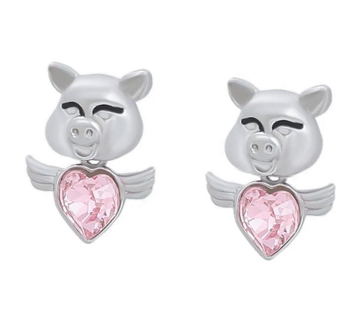 Aretes Cerdo Con Alas Cristales Austriacos Dama Oro 18K Laminado