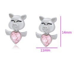 Aretes Cerdo Con Alas Cristales Austriacos Dama Oro 18K Laminado