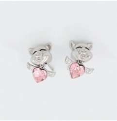Aretes Cerdo Con Alas Cristales Austriacos Dama Oro 18K Laminado
