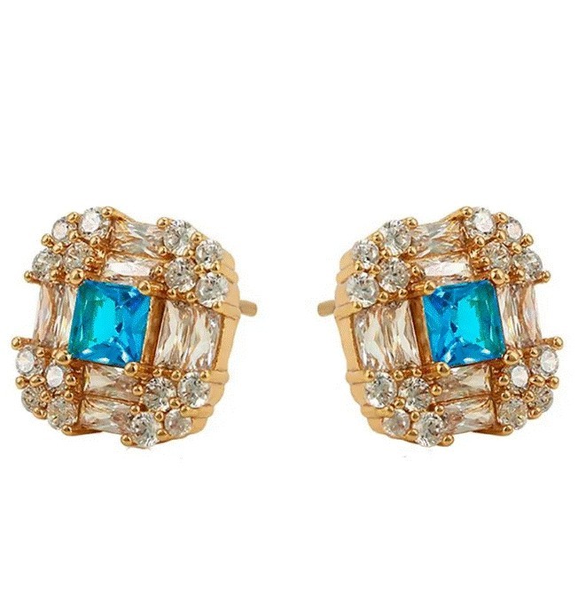 Aretes Con Aquamarina Y Cristal Oro 18k Laminado