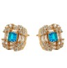 Aretes Con Aquamarina Y Cristal Oro 18k Laminado