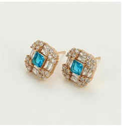Aretes Con Aquamarina Y Cristal Oro 18k Laminado