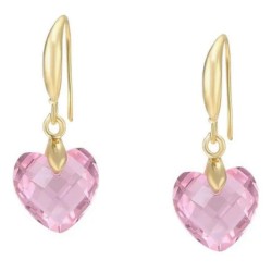 Aretes Corazon Cristal Cristal Rosa Oro 14k Laminado