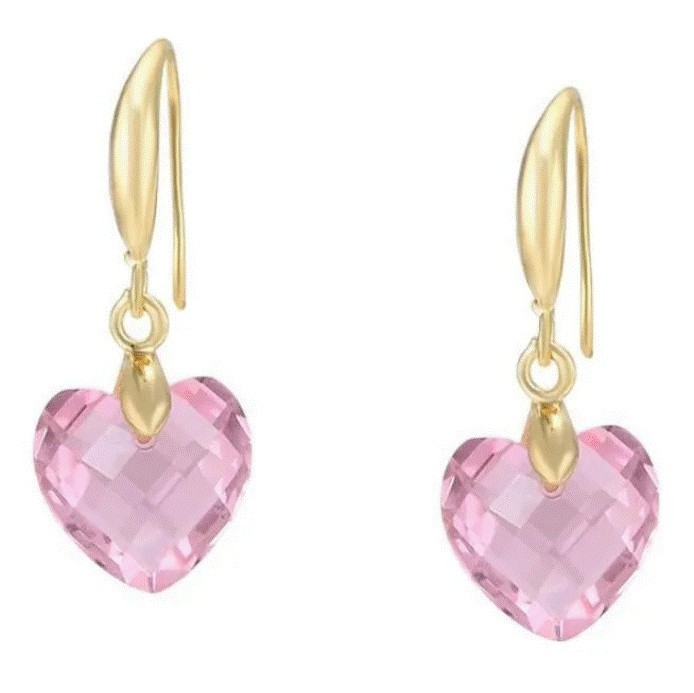 Aretes Corazon Cristal Cristal Rosa Oro 14k Laminado