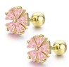 Aretes Broqueles Flor Cristales Oro 14k Laminado Bolita Niña Rosa