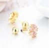 Aretes Broqueles Flor Cristales Oro 14k Laminado Bolita Niña Rosa