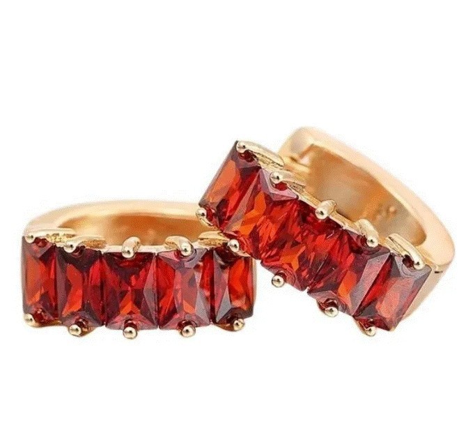Aretes Arracadas Cristal Rubo O Zafiro Oro 14k Laminado Rojo