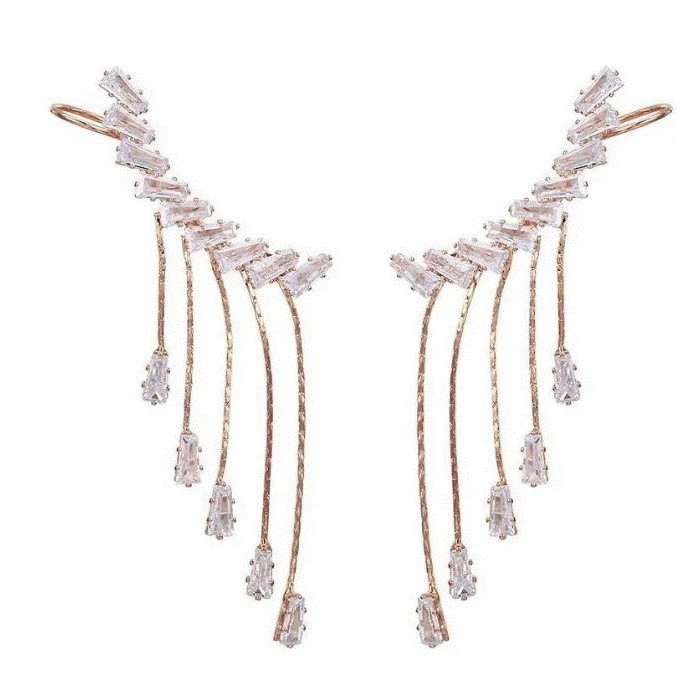 Aretes Trepadores Fiesta Cristales Oro 14k Laminado Rosa