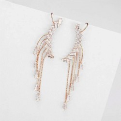 Aretes Trepadores Fiesta Cristales Oro 14k Laminado Rosa