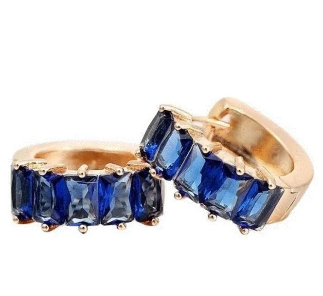 Aretes Arracadas Cristal Rubo O Zafiro Oro 14k Laminado Azul