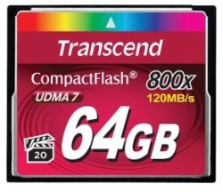 Memoria Flash Transcend 64GB 800x CF, 64GB CompactFlash MLC