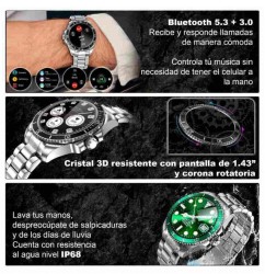 Reloj Smartwatch VAK C1 ACERO SUBMARINE NFC CRISTAL Plateado