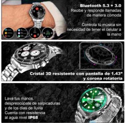 Reloj Smartwatch VAK C1 Acero Submarine NFC Cristal Verde