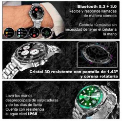 Reloj Smartwatch VAK C1 Acero Submarine NFC Cristal Verde