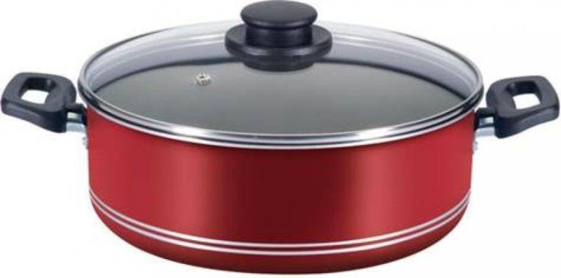 BUDINERA CON TAPA DE VIDRIO ROJA. 24CM