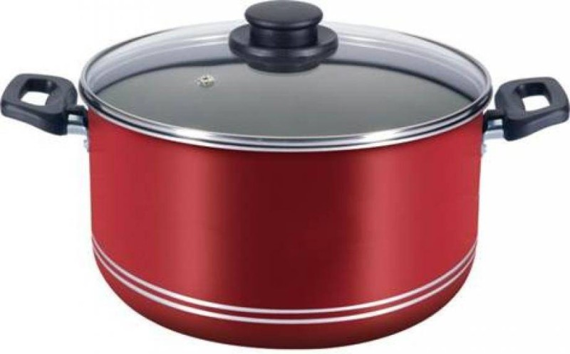 OLLA CON TAPA DE VIDRIO ROJA 22CM