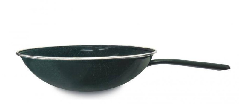 WOK DE PELTRE VERDE. 28CM