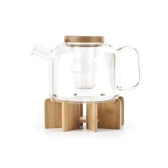 Tetera de vidrio con base de bambú Kikkerland Tea pott Transparente