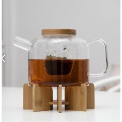 Tetera de vidrio con base de bambú Kikkerland Tea pott Transparente
