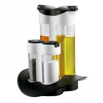 Dispensador 2 en 1: salero, pimentero, aceite y vinagre.