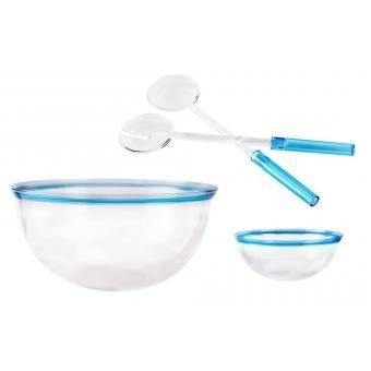 Combo (2 Tone Azul) 1 Ensaladera, palas para ensalada y 4 tazones c...