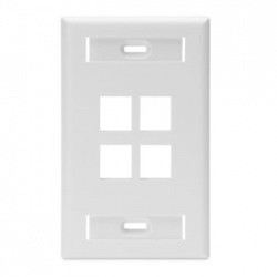 Leviton Placa de Pared QuickPort con Ventanas ID, 4 Puertos, Blanco