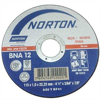 DISCO CORTE METAL 41/2 X 3/64 X 7/8 pulgadas NORTON.