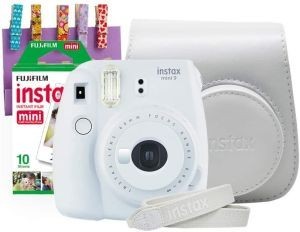 CAMARA INSTANTANEA INSTAX MINI 9 HUMO BLANCO + PINZAS + FUNDA + CORREA + CARTUCHO 10 FOTOS