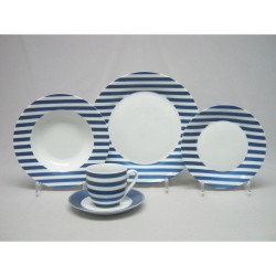 Vajilla 20 Piezas Porcelana Rayas Azules