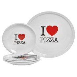 Set de 4 Platos 1 Plato Grande para Pizza y Cortador