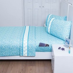 Juego de Sabana Suavitec Rioni Azul Cielo Matrimonial