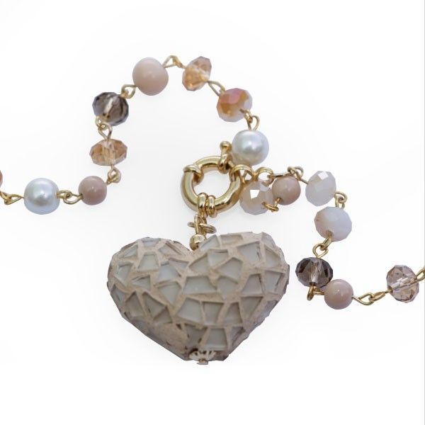 Collar Corazón Vitral Beige