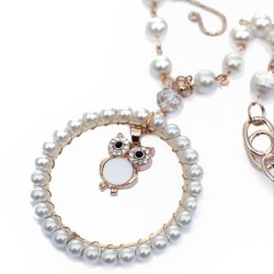 Collar Búho Blanco con Perlas