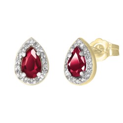 Broqueles Oro 14 K Amarillo con 0.60 Ct. Rubí Gota y 0.18 Ct. Diama...