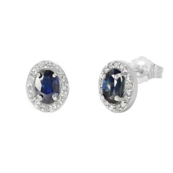Broqueles Oro 14 K Blanco con 0.70 Ct. Zafiro Oval y 0.18 Ct. Diama...
