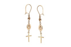 ARETES ORO 10K COLG. VIRGEN/CRUZ  C/P 07-10 AMA MEX.