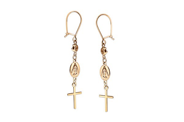 ARETES ORO 10K COLG. VIRGEN/CRUZ  C/P 07-10 AMA MEX.